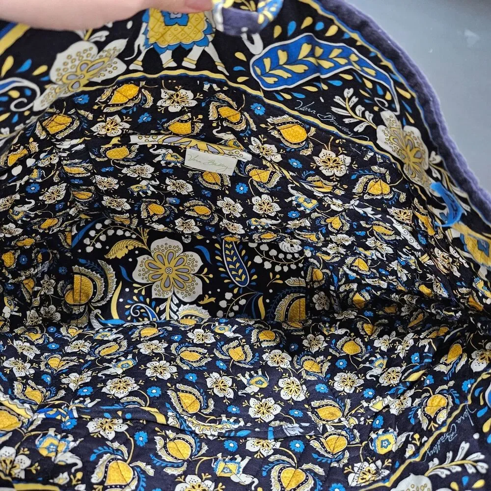 Vera Bradley Quilted Tote Bag Ellie Blue Elephant Floral Pattern Shoulder Purse